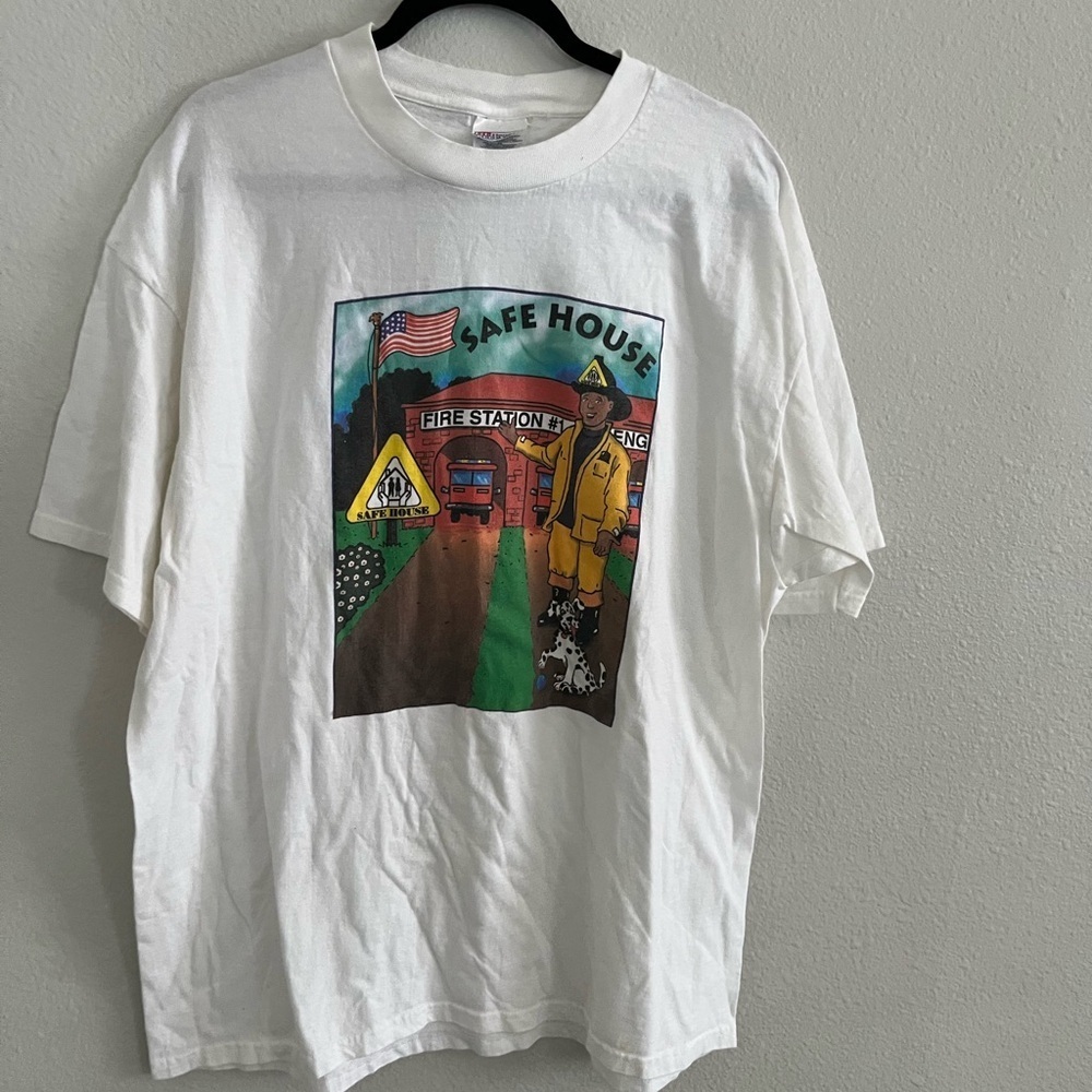 Vintage 90s Hanes Beefy T Fire Station  White T-Shirt Mens Size XL